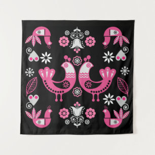 Tenture Oiseaux roses et blancs du folklore scandinave