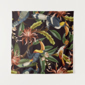 Tenture Oiseaux tropicaux : Feuilles Vintages & Fleurs (Devant (Horizontal))