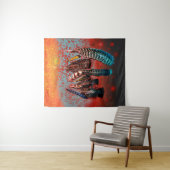 Tenture Oiseaux vibreux Plumes d'oranger Turquoise Sud-Oue (En situation (horizontale))