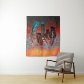 Tenture Oiseaux vibreux Plumes d'oranger Turquoise Sud-Oue (En situation)