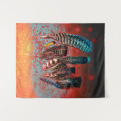 Tenture Oiseaux vibreux Plumes d'oranger Turquoise Sud-Oue (Devant (Horizontal))