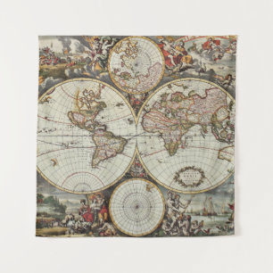 Tenture Old map of world hemispheres. Created by Frederick