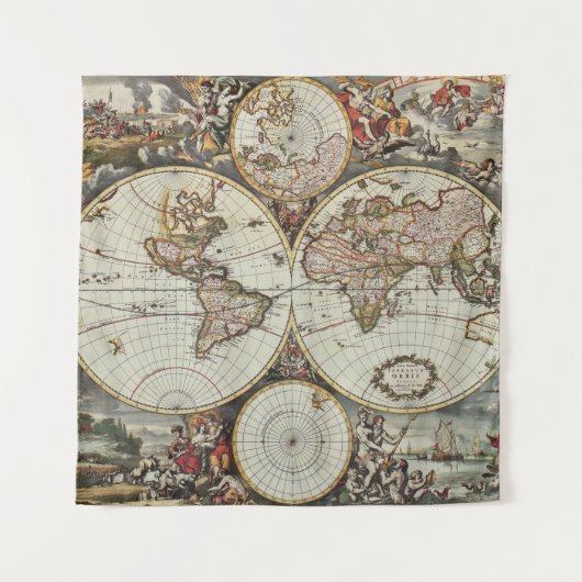 Tenture Old map of world hemispheres. Created by Frederick (Devant)