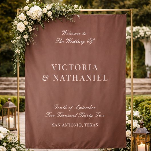 Tenture Old Money Mocha Brown Fabric Wedding Welcome Sign