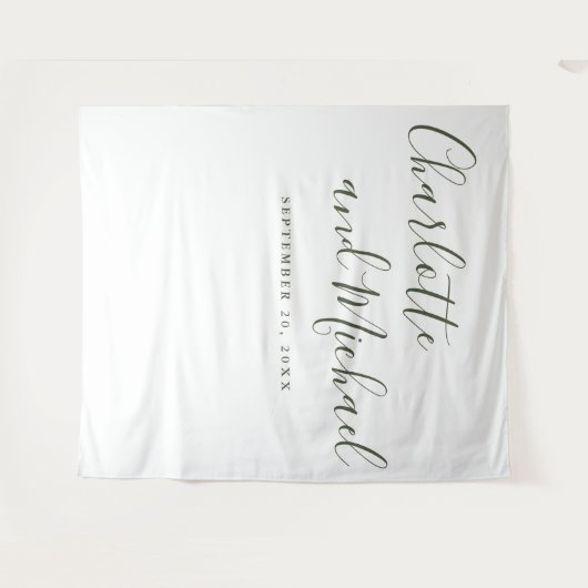 Tenture Olive Green Script Mariage Photo Booth fond (Devant (Horizontal))