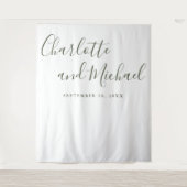 Tenture Olive Green Script Mariage Photo Booth fond (Devant)