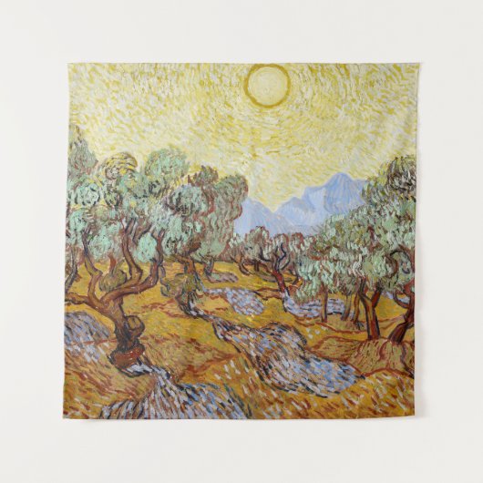 Tenture Olive Trees avec ciel jaune et soleil (Devant)