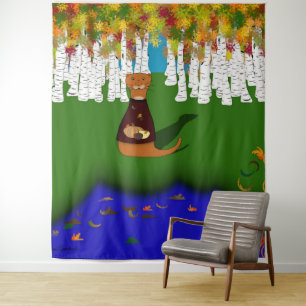 Tenture Oliver la loutre au lac River Wolf en automne