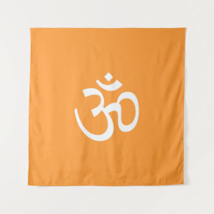 Tenture Om Aum contour Icône, Symbole hindouiste, safran