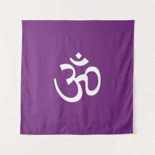 Tenture Om Aum contour Icône violet blanc Hinduisme Symbol