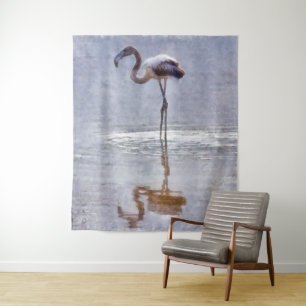 Tenture Ondulations et réflexions du Flamant rose Aquarell
