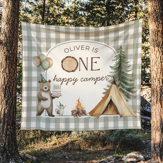 Tenture One Happy Camper Birthday Banner Backdrop 