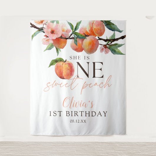Tenture One Sweet Peach 1st Birthday Photo Backdrop (Devant)