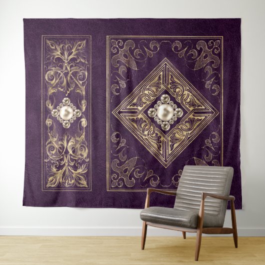 Tenture Opulence Ornée | Flourish Bijou Violet et Or (En situation (horizontale))