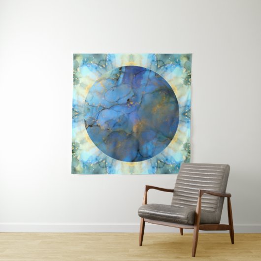 Tenture or bleu abstrait scifi orb terre (En situation)