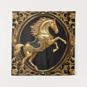 Tenture Or cheval or et cadre ornemental noir (Devant)