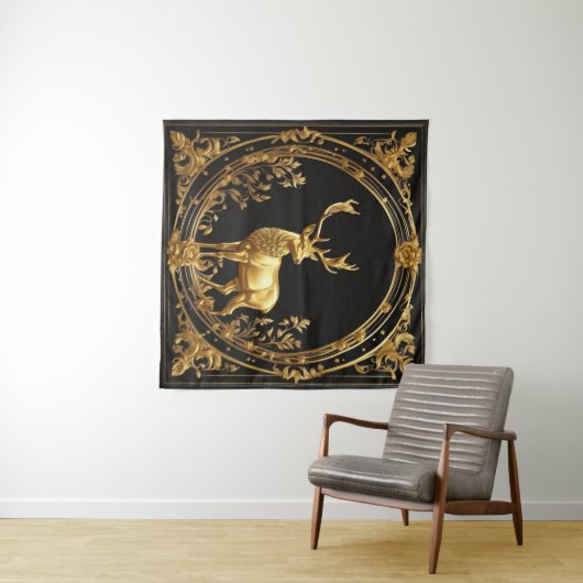 Tenture Or de rennes d'or et cadre ornemental noir (En situation (horizontale))