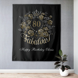 Tenture Or Élégant Floral 80 & Fabulous Anniversaire