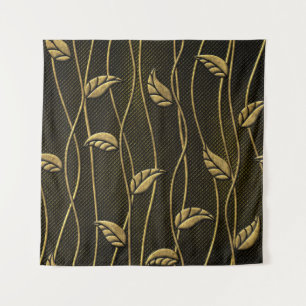 Tenture Or et noir : Texture 3D Feuille.