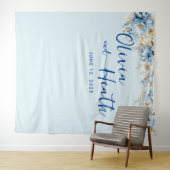 Tenture Or floral bleu poussiéreux (En situation (horizontale))