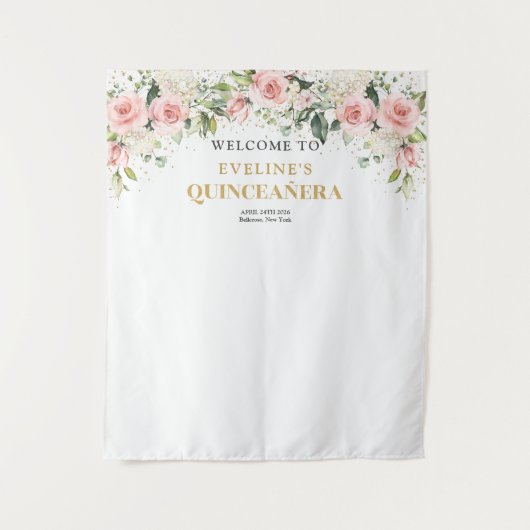 Tenture Or floral rose clair Boho moderne Quinceanera (Devant)