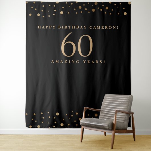 Tenture Or Noir Personnalisable Joyeux Anniversaire 60 Ans (En situation)