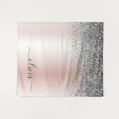 Tenture Or rose - Paillettes rose blush argent Monogramme (Devant (Horizontal))