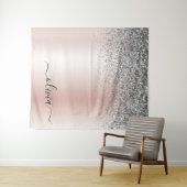 Tenture Or rose - Paillettes rose blush argent Monogramme (En situation (horizontale))