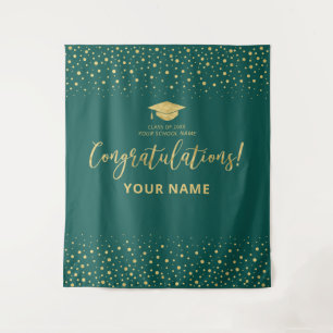 Tenture Or & Vert Émeraude Félicitations Diplômé