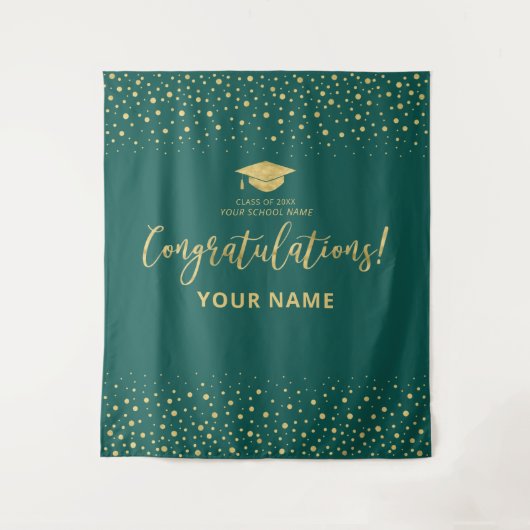 Tenture Or & Vert Émeraude | Félicitations Diplômé (Devant)