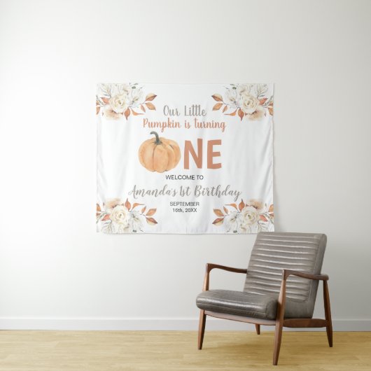 Tenture Orange Citrouille 1er anniversaire Rustique Floral (En situation (horizontale))