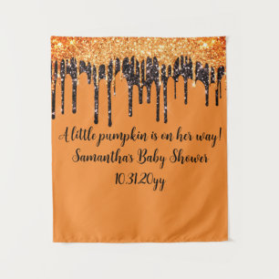 Tenture Orange et noir Halloween Baby shower fille fond