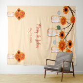 Tenture Orange Fleurs Mason Jars Photo fond (En situation (horizontale))