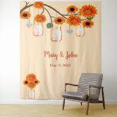 Tenture Orange Fleurs Mason Jars Photo fond (En situation)