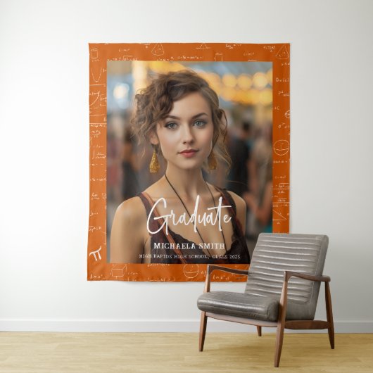 Tenture Orange Math Handwritten Script Photo Graduation  (En situation)