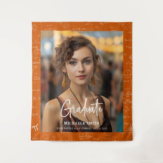 Tenture Orange Math Handwritten Script Photo Graduation  (Devant)