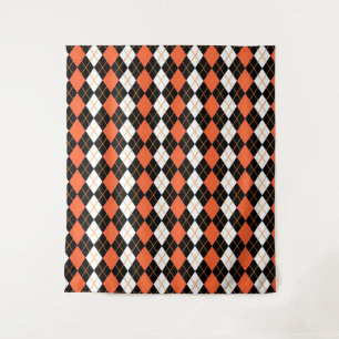 Tenture Orange noir Jacquard blanc Diamant Design