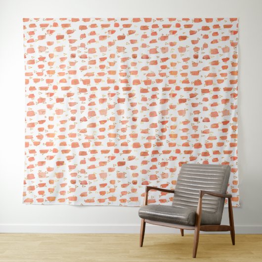 Tenture Orange Peinture Dots Gold Triangles Motif (En situation (horizontale))