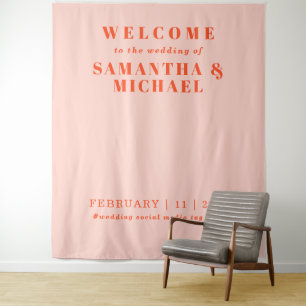 Tenture Orange Pink Bienvenue au mariage
