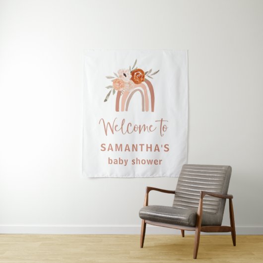 Tenture Orange Terracotta Boho Rainbow Baby shower Bienven (En situation)