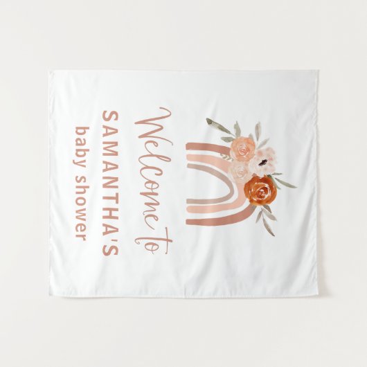 Tenture Orange Terracotta Boho Rainbow Baby shower Bienven (Devant (Horizontal))