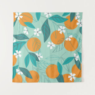 Tenture Oranges en fleurs, feuille, art vintage.