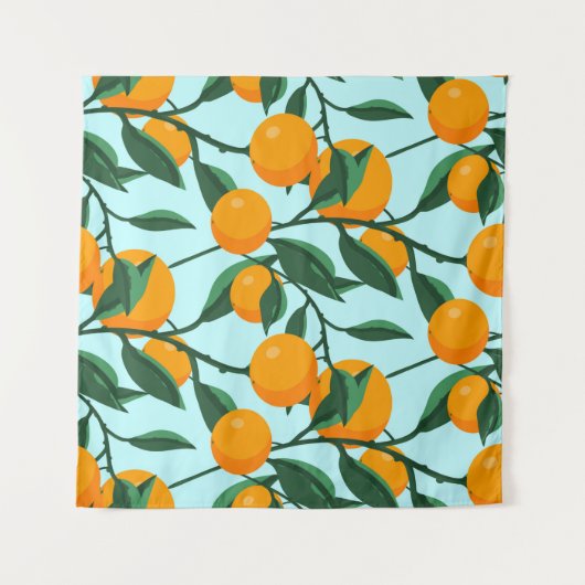 Tenture oranges on leaf branches seamless pattern, citrus (Devant (Horizontal))