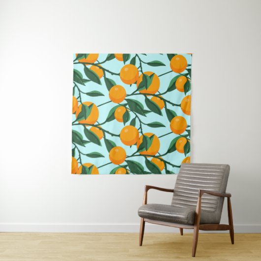 Tenture oranges on leaf branches seamless pattern, citrus  (En situation (horizontale))
