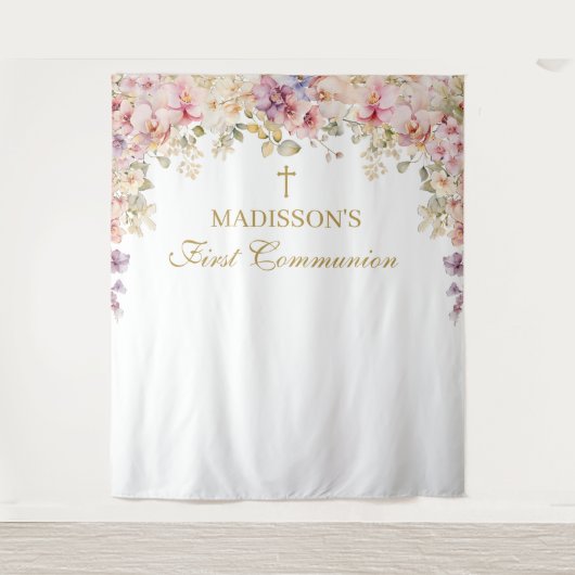 Tenture Orchid Floral First Communion Backdrop (Devant)