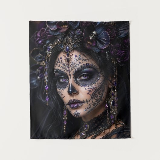 Tenture Orchidée Améthyste Calavera – Crâne de sucre gothi (Devant)