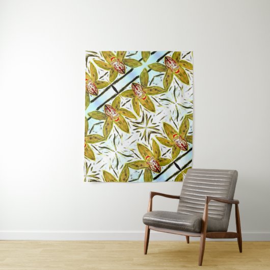 Tenture Orchidée cymbide verte Tapestry (En situation)