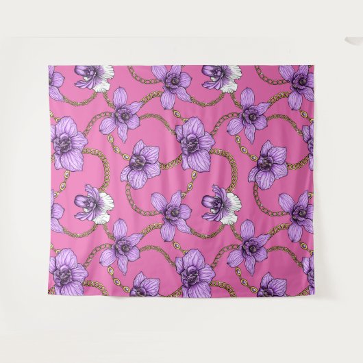 Tenture Orchidées et chaînes, violet et rose (Devant (Horizontal))