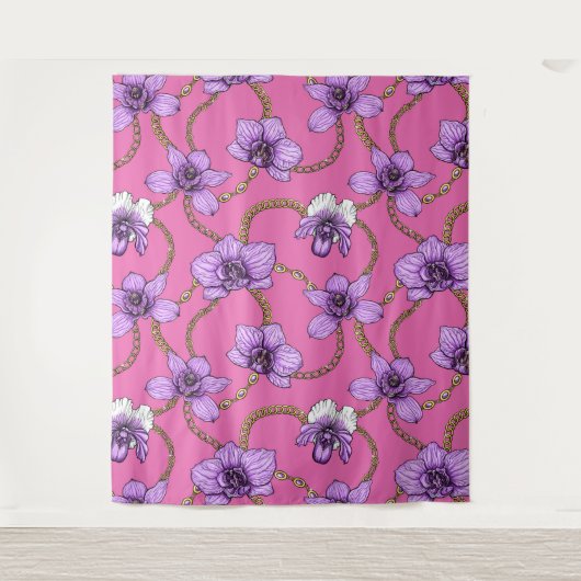 Tenture Orchidées et chaînes, violet et rose (Devant)