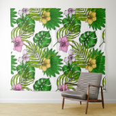 Tenture Orchidées et feuilles de palmiers, rose, jaune, ve (En situation (horizontale))